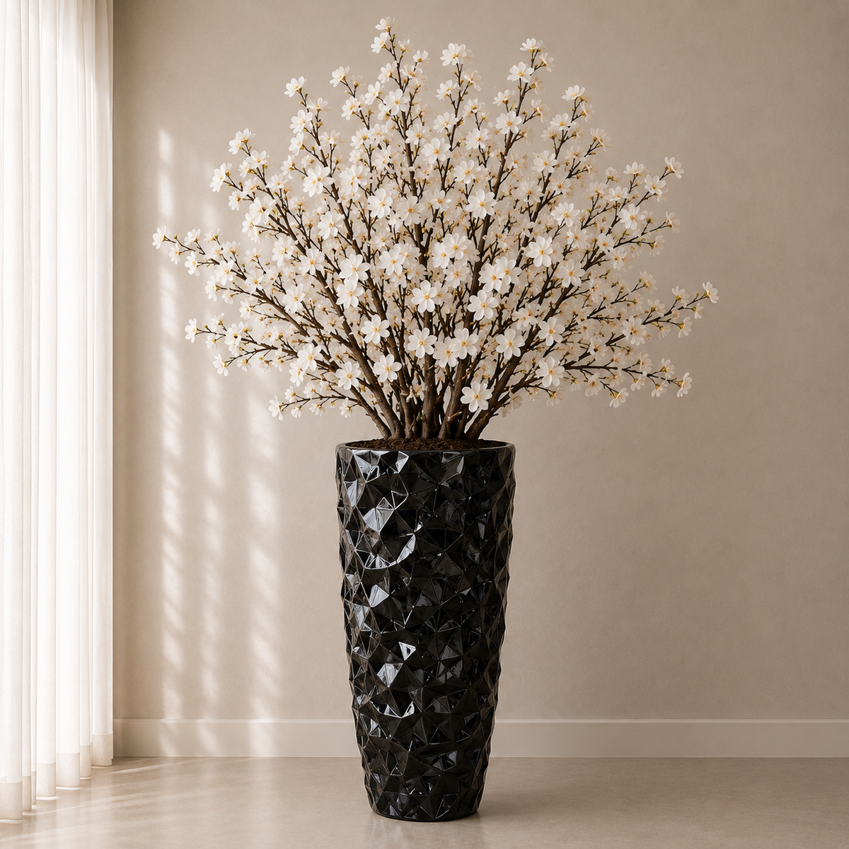 Vase coquillage incluant des branches décoratives