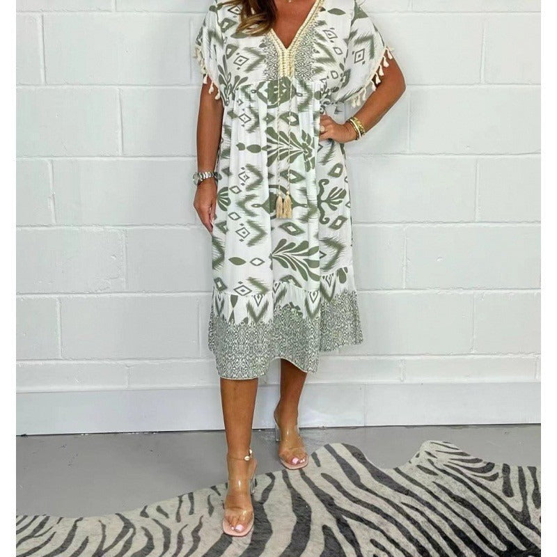 Celeste™ | Robe caftan imprimée à manches frangées
