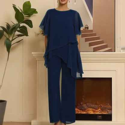 Charming Irregular Top & Wide Leg Pants Set