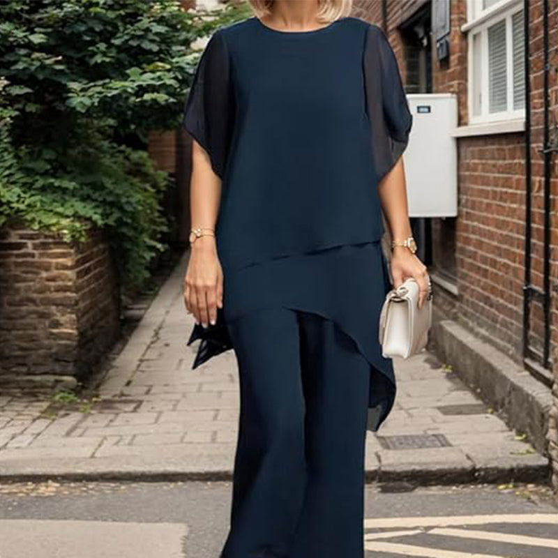 Charming Irregular Top & Wide Leg Pants Set